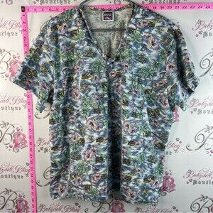 Rose scrubs top Blue Tropical Floral Short-Sleeve Shirt beach vintage scrubs